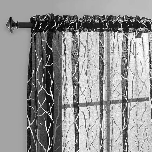 FINECITY Curtains, 2 Pair Black Silver Sheer, 52 x 84 Inch, Rod Pocket by FINECITY