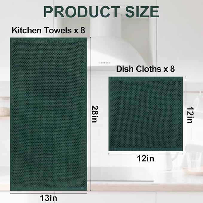 Homaxy 100% Cotton Kitchen Towels and Dishcloths Set, 12 x 12 Inches and 13 x - Image 4