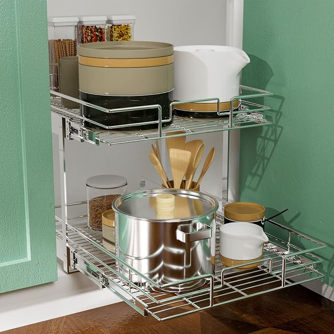 LOVMOR 2 Tier Individual Pull Out Cabinet Organizer 14" W x 21" D, Slide Out - Image 5