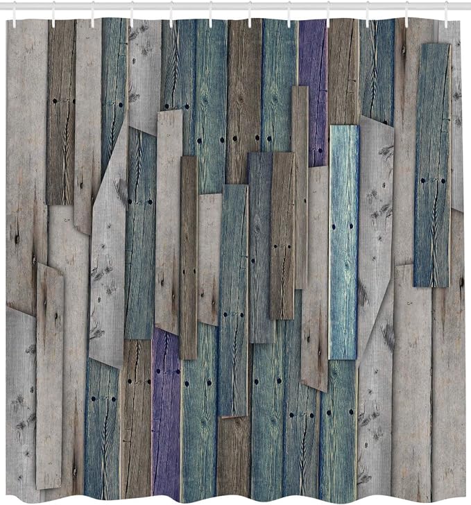 Ambesonne Rustic Shower Curtain, Vintage Wood Barn House Door Nail Country - Image 2