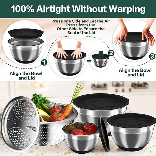 Nicdiet Mixing Bowls with Airtight Lids, Stainless Steel Mixing Bowl Set with 3 - Image 2