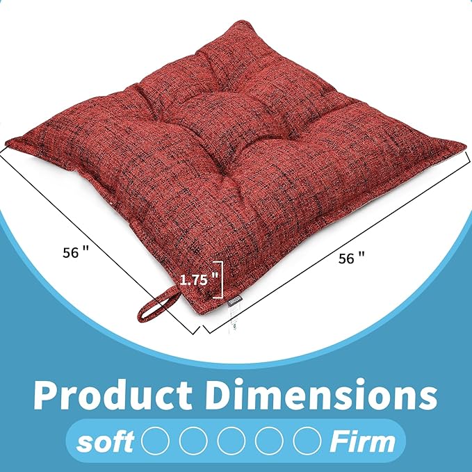 SINSOSSO Large Floor Pillow 22", Thickened Bite-Size Memory Foam Square Non-Slip Cushion for Office Back Support/Indoor Yoga/Chair Seat, Fashionable Color-Blocked Fabric & Washable, Red, 1 PCS