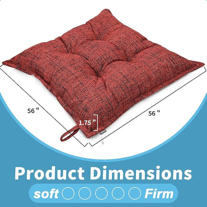 SINSOSSO Large Floor Pillow 22", Thickened Bite-Size Memory Foam Square Non-Slip Cushion for Office Back Support/Indoor Yoga/Chair Seat, Fashionable Color-Blocked Fabric & Washable, Red, 1 PCS