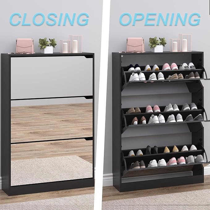 Shoe Cabinet with 3-Flip Mirror Drawers, Freestanding Shoe Rack Organizer with - Image 5