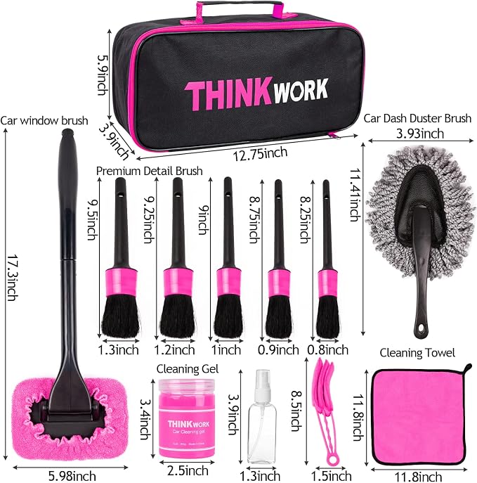 THINKWORK Pink Car Duster Interior Kit, Perfect Car Detailing Brush Kit - Image 6