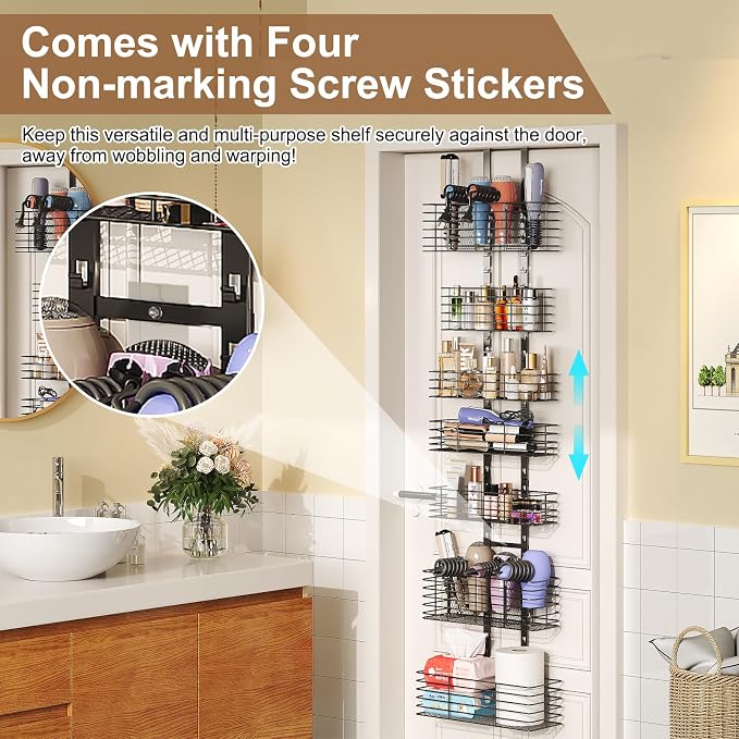 7-Tier Over The Door Organizer, Shower Caddy Hanging &Wall Mounted Hair Tool - Image 2