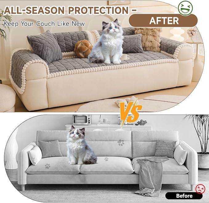 OTOB Plush Couch Cover for Dogs Washable, Non Slip Fuzzy Soft Armrest Backrest - Image 2