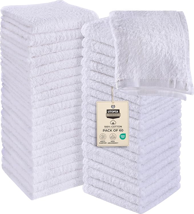 Utopia Towels 60 Pack Cotton Washcloths Set, 100% Ring Spun Cotton, Premium by UTOPIATOWELS