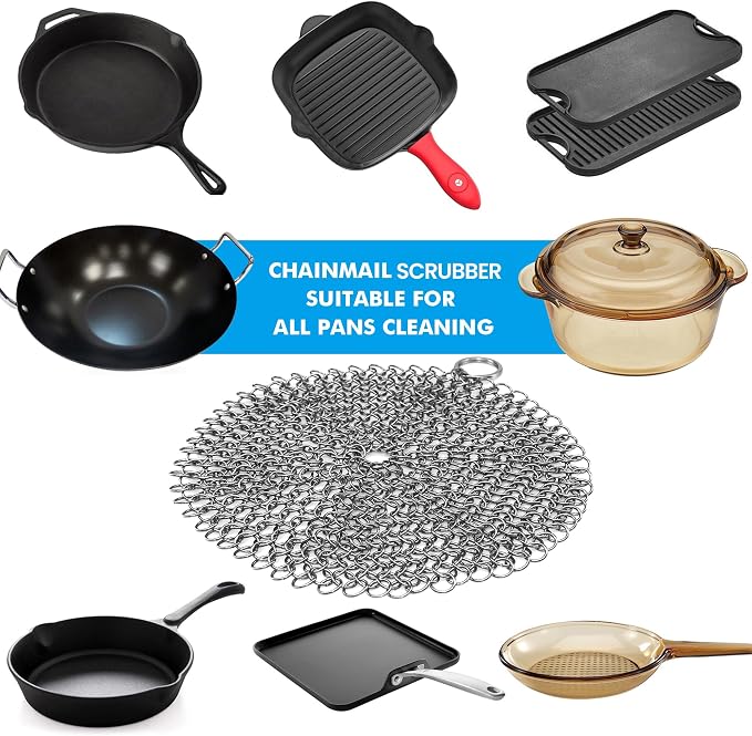 TOPULORS 316 Stainless Steel Cast Iron Skillet Cleaner Scraper Chain Link - Image 5