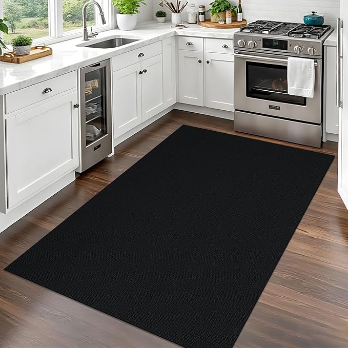 EARTHALL Washable Area Rug 3x5 Ft Non Slip Rugs for Entryway, Braided Rubber Backed Throw Rugs Door Mat Indoor Outdoor Entrance, Cotton Woven Carpet for Kitchen Foyer Front Door Living Room, Black