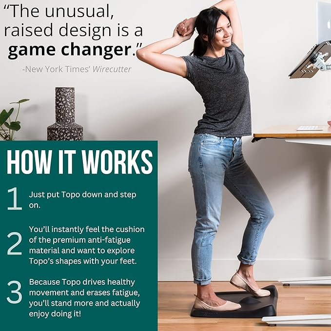 Topo Mini Comfort Mat by Ergodriven | The Smaller Not-Flat Anti-Fatigue Standing Desk Mat with Calculated Terrain | Accessories | Obsidian Black