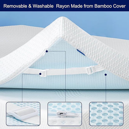 Subrtex Mattress Topper Cover (Only Cover) Mattress Protector Bedding Rayon Made from Bamboo Removable Mattress Encasement Mattress Cover with Zipper (2 Inch, White, Full)