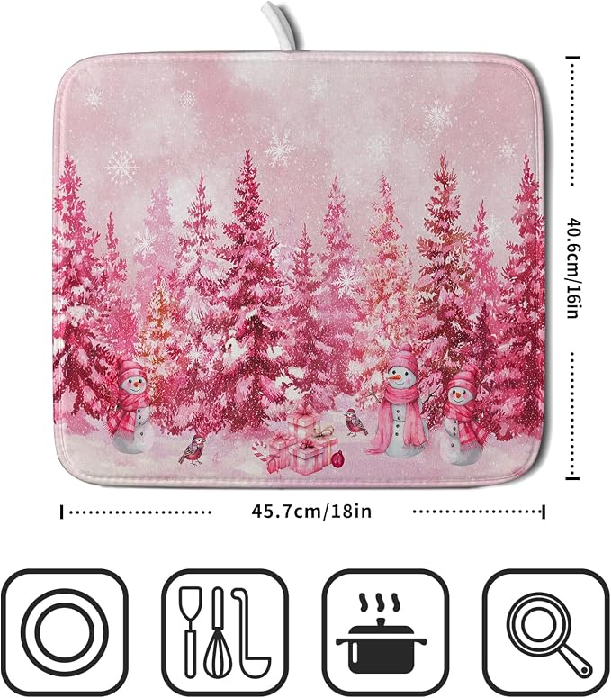 Pink Winter Dish Drying Mat Forest Washable Drying Matt Kitchen Counter - Image 2