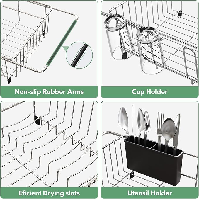 Over The Sink Expandable Dish Drainer Drying Rack in Stainless Steel - Image 5