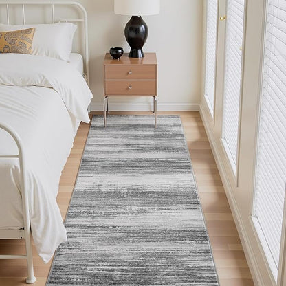 PADOOR Modern Abstract Runner Rug - 2x10 Washable Hallway Rugs, Ultra Soft Non-Slip Low Pile Floor Rugs for Hallway Entryway Kitchen Bedroom Bedside Laundry Room Black
