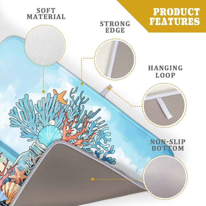 Coastal Coral Dish Drying Mat 18x24 inch Starfish Shell Fast Dry Microfiber - Image 4