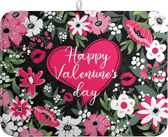 Happy Valentine's Day Dish Drying Mat by Wnoesat