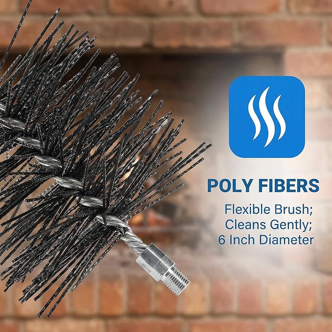 6" Round Poly Chimney Cleaning Brush, 1/4 INCH NPSM Fitting, Masonry Flue - Image 4