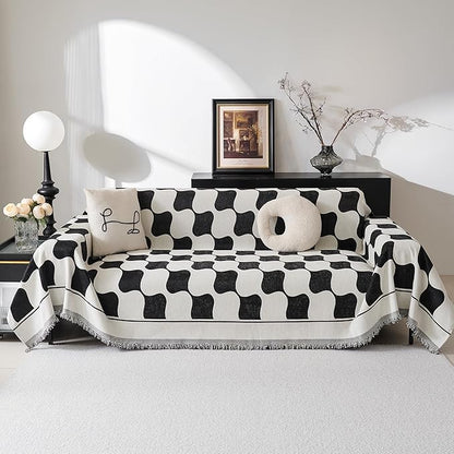 MEETSKY Sofa Covers Single Couch Cover for Dogs, Modern Jacquard Chenille Sofa Slipcover Loveseat Futon Cover, Pet Couch Cover Washable Sofa slipcover, 71" x 102", Black Checkerboard