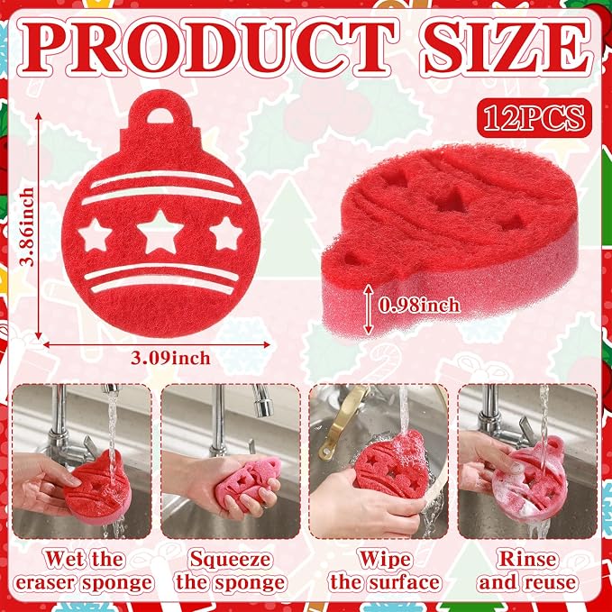 Tioncy 12 Pack Christmas Ball Kitchen Sponges Bulk Dual Sided Scrubber Sponges - Image 2