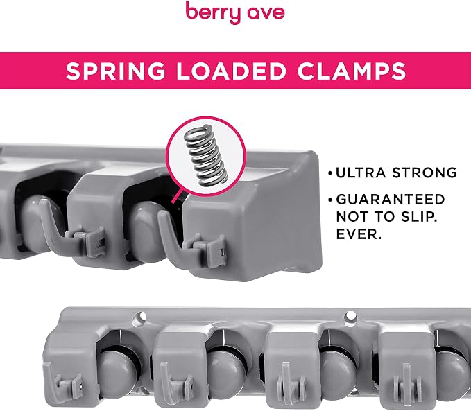 Combo 5 Slot Broom Holder w/ 1 Self Adhesive Mop Gripper No-Drilling, Wall - Image 3