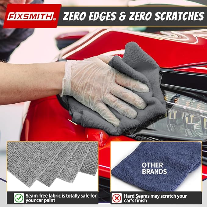 FIXSMITH Microfiber Cleaning Cloth, Shop Towels Bulk, 24 Pack Grey Microfiber - Image 5