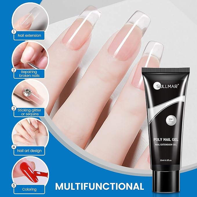 Poly Nail Gel Kit 15ml/0.5fl.oz Clear and Nude Poly Gel Nail Extension Flase - Image 5