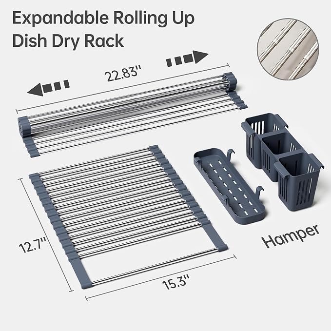 Expandable Over Sink Dish Drying Rack, Large Roll Up Dish Drying Rack - Image 2