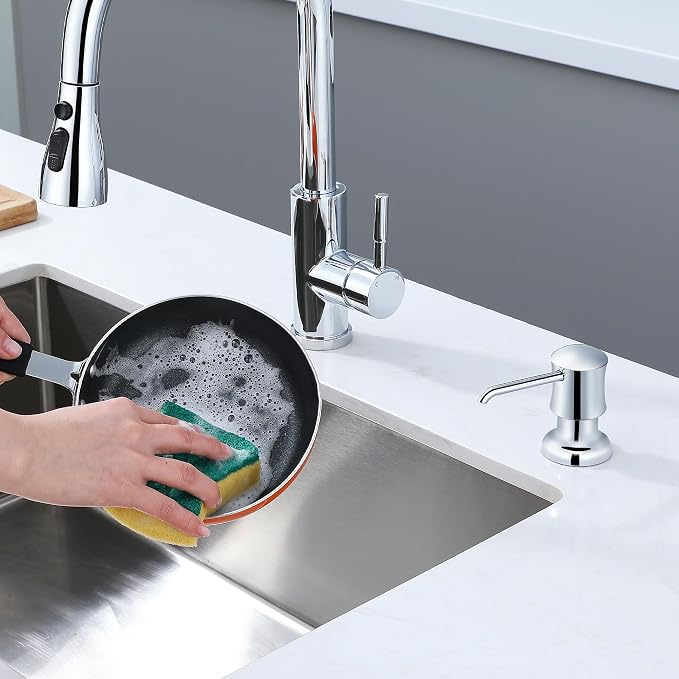 Soap Dispenser for Kitchen Sink Chrome Upgrade Built-in and Refill-from-Top - Image 2