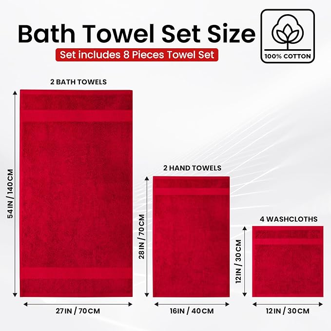 Infinitee Xclusives Luxury 100% Cotton Towel Set – 8 Piece Bathroom Towel Set – - Image 3