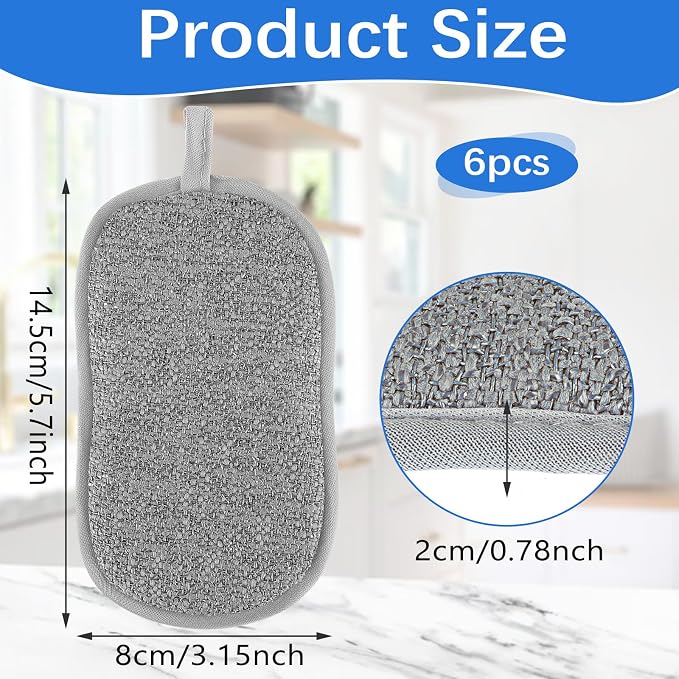 6 Pack Dual-Sided Sponges Kitchen, Non Scratch Microfiber Dish Sponge All - Image 4