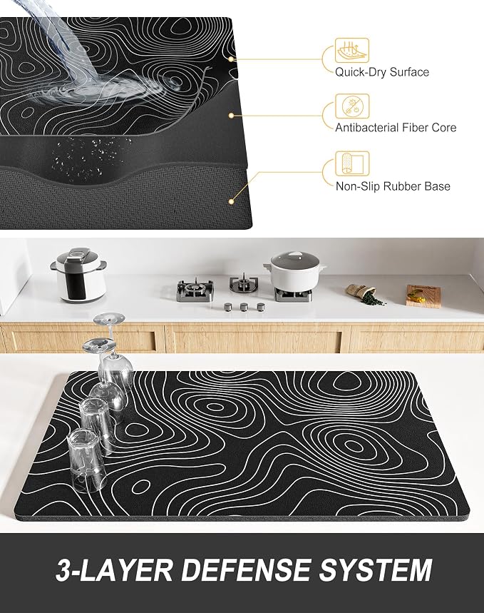 Rnivvi Dish Drying Mat for Kitchen Counter, 12 x 19" Cute Marble Super - Image 4