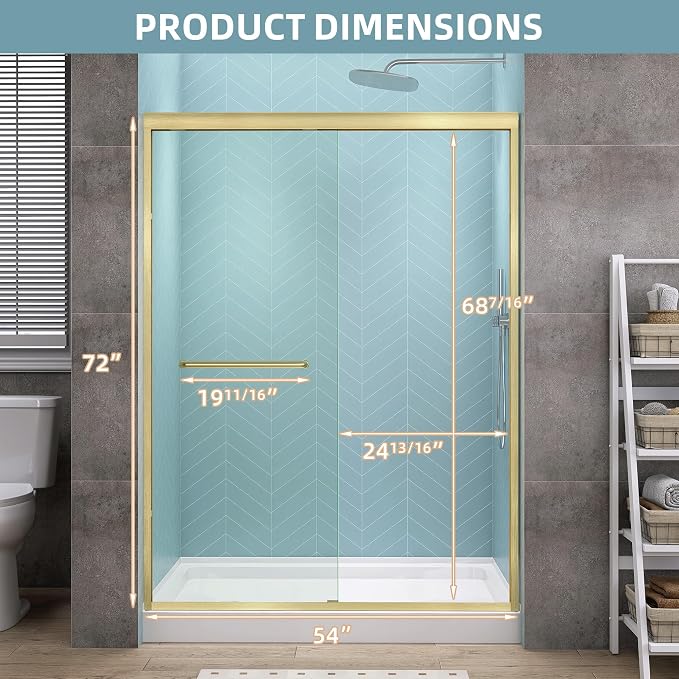 GETPRO Sliding Shower Door 50-54 in. W x 72 in. H Semi-Frameless Bypasss Double - Image 9