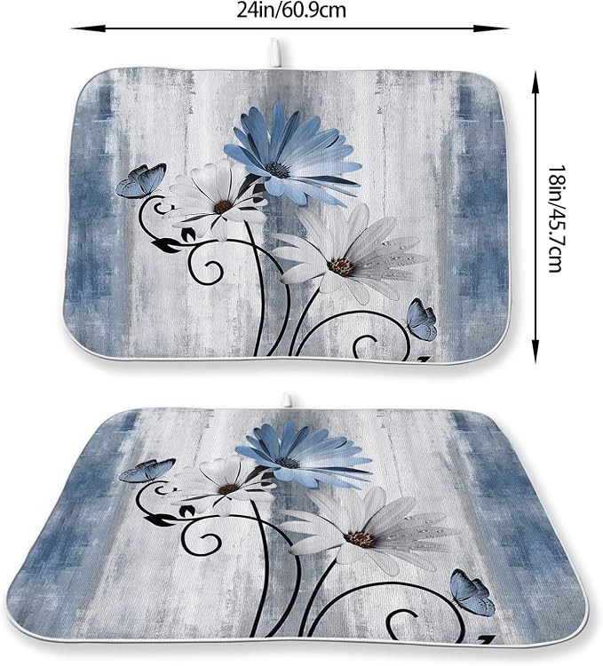 Rustic Daisy Floral Dish Drying Mats 18x24 Inches - Image 2