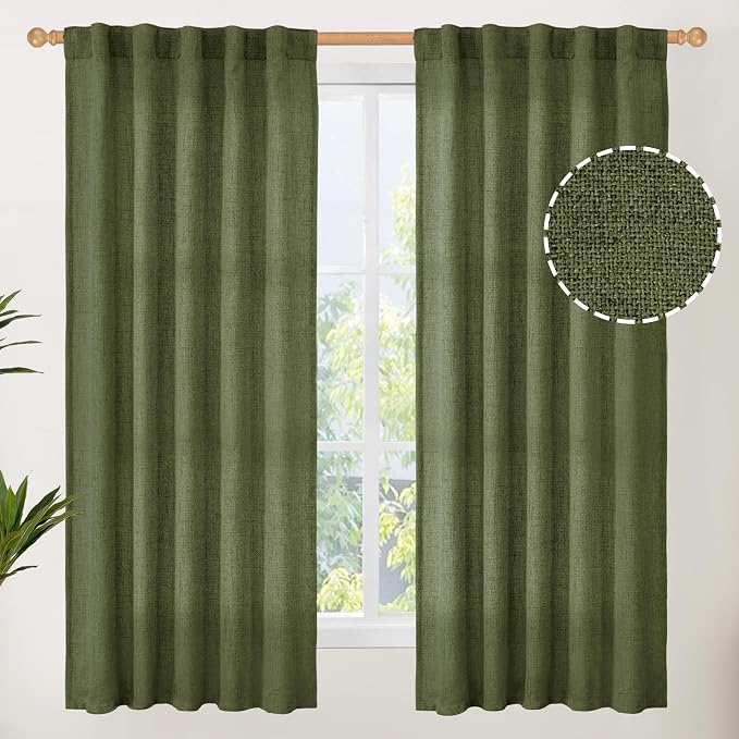 YoungsTex Olive Green Linen Curtains 63 Inch Length by YoungsTex