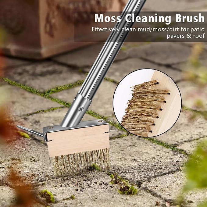 Crack Weeder Brush Heavy Duty Wire Broom Set, Detachable 64.9in Handle - Image 3