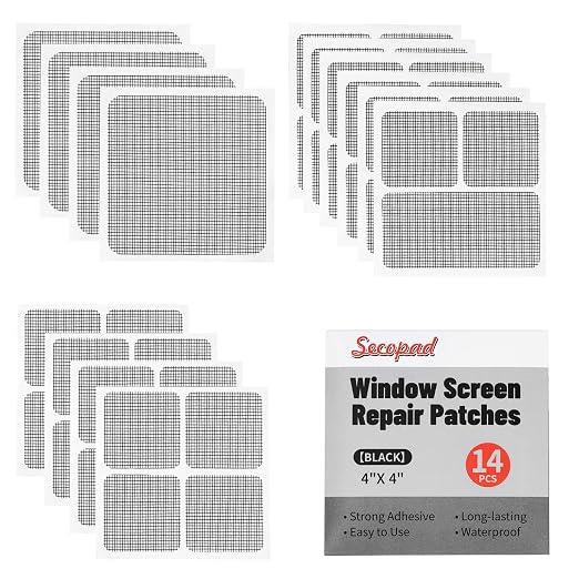 14 Sheets Window Screen Patches Repair Kit, Strong Adhesive Fiberglass Quick by Secopad