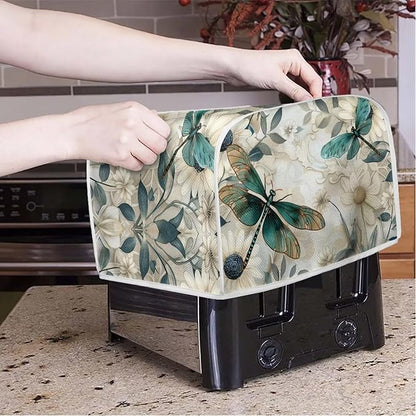 Dragonfly Daisy Toaster Cover 4 Slice Stain Resistant Bakeware Covers，Washable Kitchen Broiler Organizer Bag Fit for Most Standard Toasters, Machine Covers