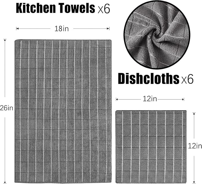 Microfiber Kitchen Towels and Dishcloths Set, 26 X 18 Inch and 12 X 12 Inch - Image 2