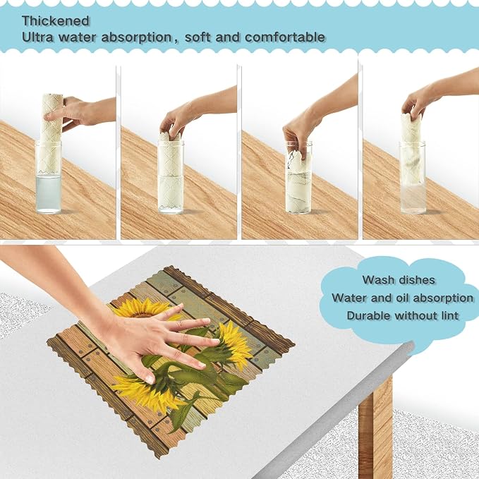 ALAZA Dish Towels Kitchen Cleaning Cloths Sunflower On Wooden Board Vintage - Image 4
