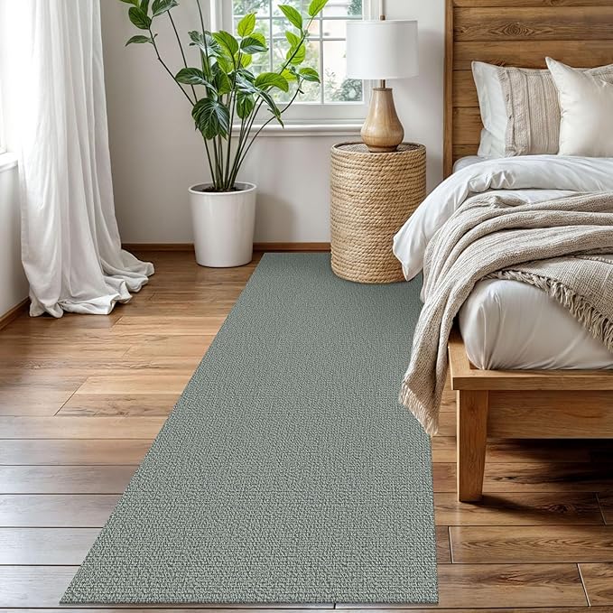 EARTHALL Washable Runner Rug 3x8 Ft Non Slip Runners for Hallways Wide Cotton Rubber Backed Kitchen Runner Braided Indoor Floor Carpet for Entryway, Hallway, Kitchen, Bedroom, Green/Grey