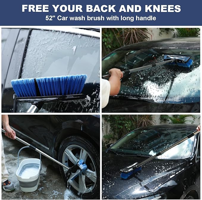 52" Car Wash Brush with Long Handle | Built-in Rubber Squeegee & Rubber Bumper - Image 5