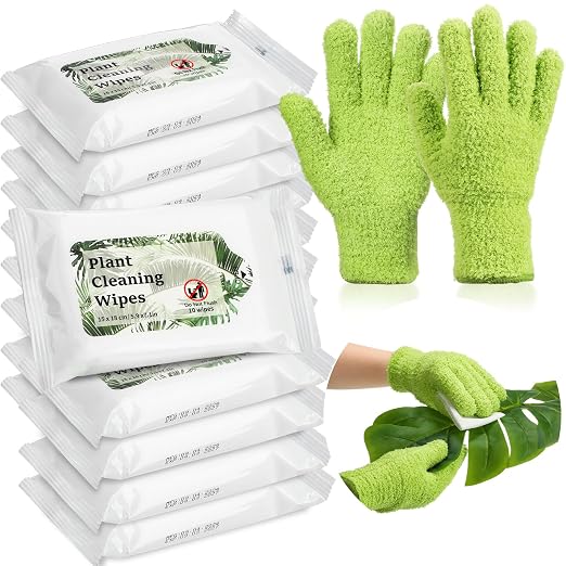 Nuanchu 8 Pack Plants Cleaning Wipes and 1 Pair Microfiber Dusting Gloves Based by Nuanchu