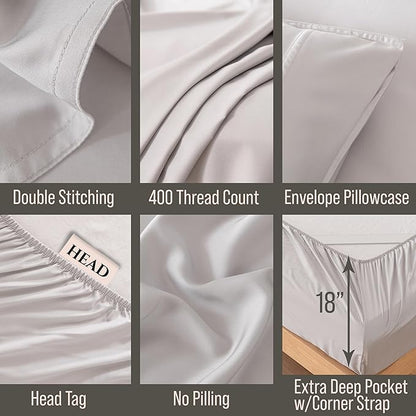 Bella Coterie 6 Piece Luxury Bamboo Viscose King Size Sheet Set | 100% Organically Grown | Cooling for Hot Sleepers | 18" Deep Pocket | Soft & Hypoallergenic | 4 Pillowcases [Grey Mist]
