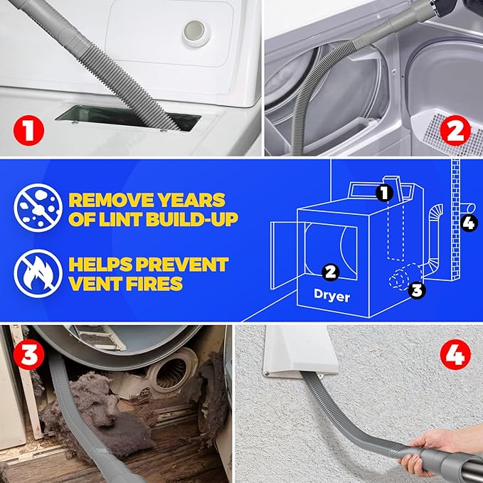 Holikme 2 Pieces Dryer Vent Cleaner Kit, Dryer Lint Vacuum Attachment and - Image 5