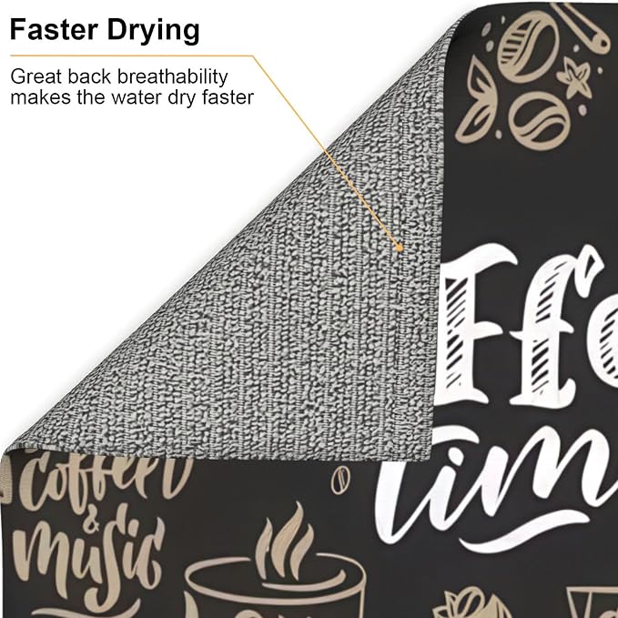 Coffee Time Dish Drying Mat 16x18 Inch, Microfiber Absorbent Fast Dry Mat Large - Image 5
