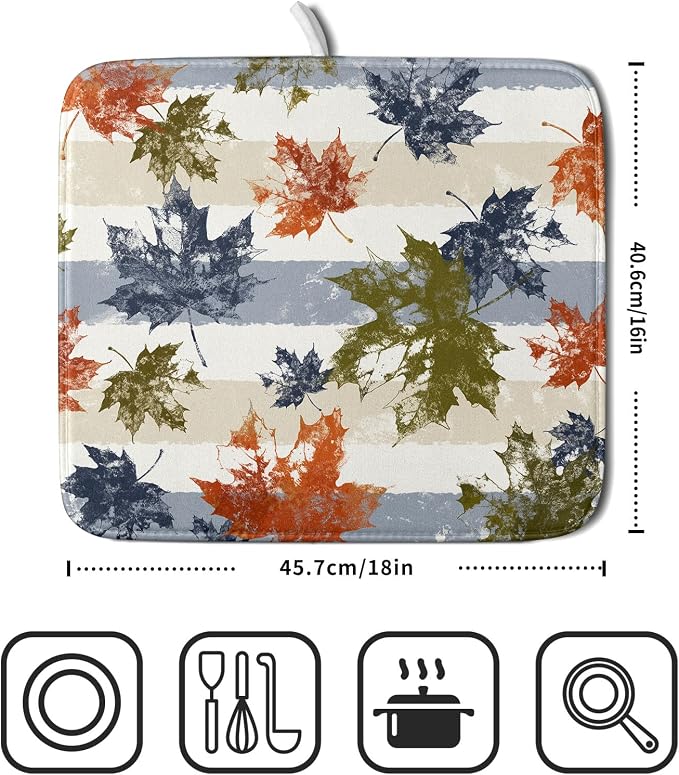 Autumn Colorful Maple Leaves Dish Drying Mat - Image 2