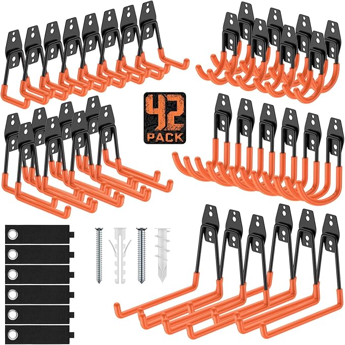 42 Pack Garage Hooks Heavy Duty, Rust-Resistant Solid Steel Wall Mount Hangers by Cpais