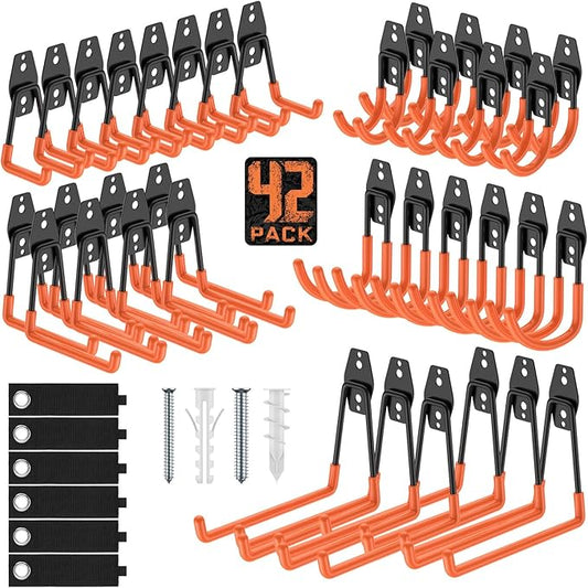 42 Pack Garage Hooks Heavy Duty, Rust-Resistant Solid Steel Wall Mount Hangers by Cpais