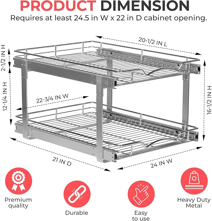 HOLDN’ STORAGE Two Tier Pull Out Cabinet Organizer, Individual Sliding Drawers - Image 2